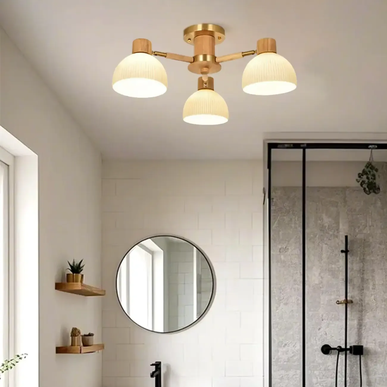 Natural Finish LED Semi Flush Ceiling Light for Home Spaces Image - 2