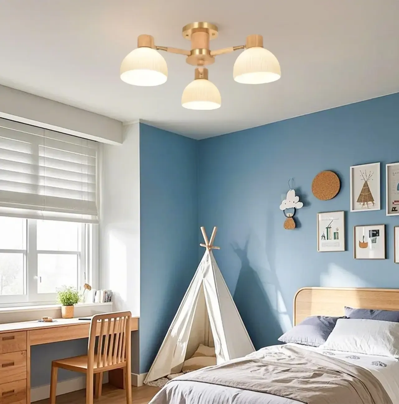 Natural Finish LED Semi Flush Ceiling Light for Home Spaces Image - 3