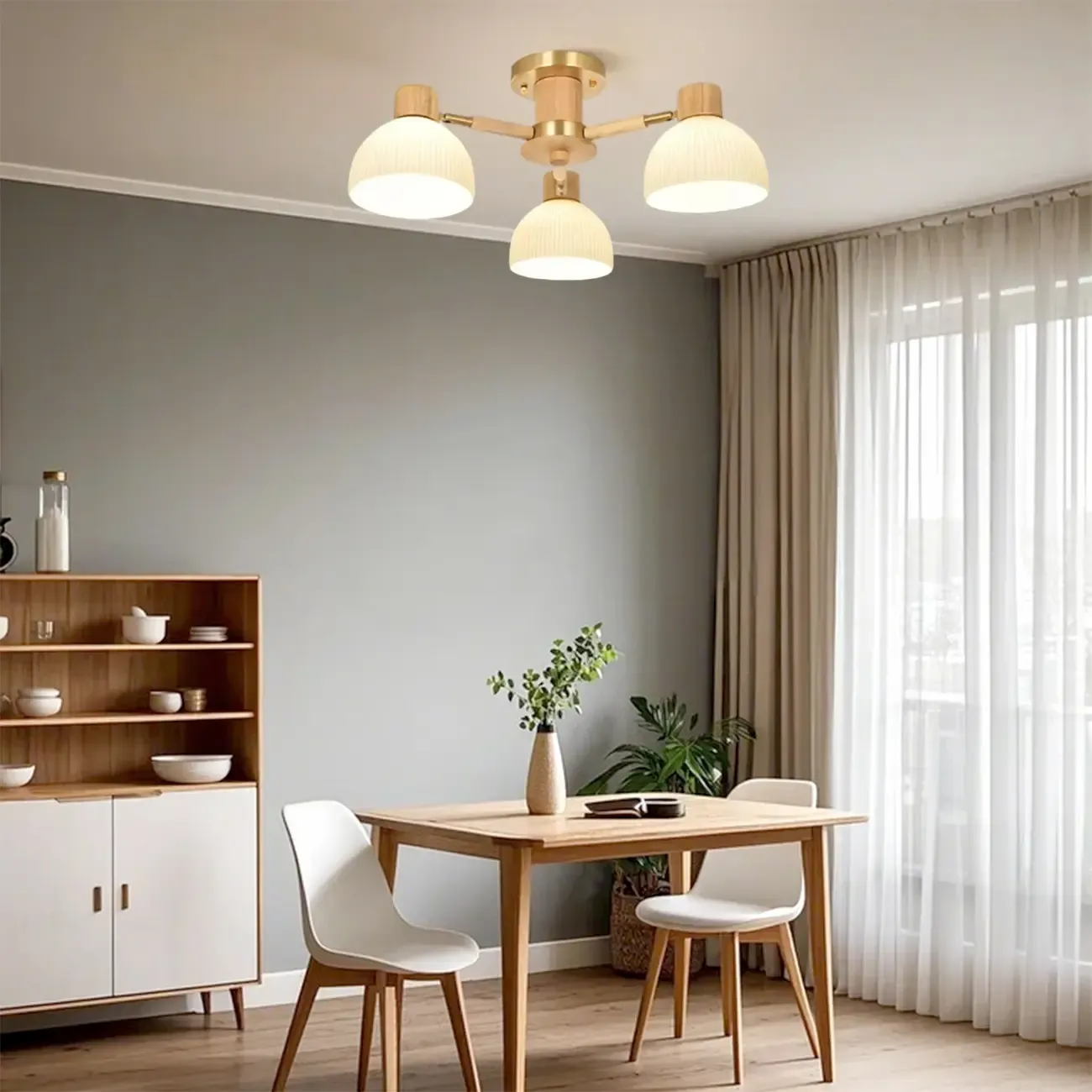 Natural Finish LED Semi Flush Ceiling Light for Home Spaces Image - 4