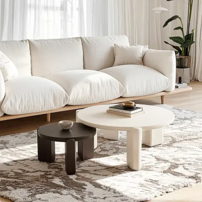 Black White Triple Leg Round Wood Coffee Table Image - 3