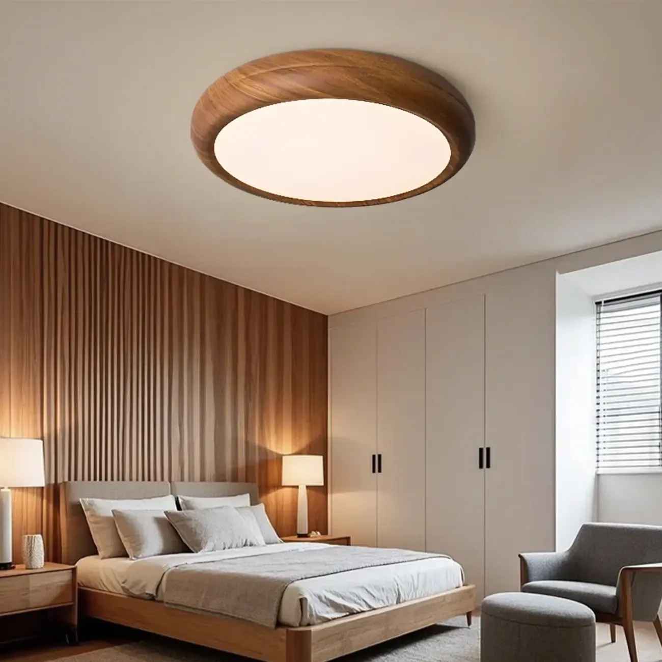 Simple LED Walnut Flush Mount Ceiling Light for Bedroom  Image - 1