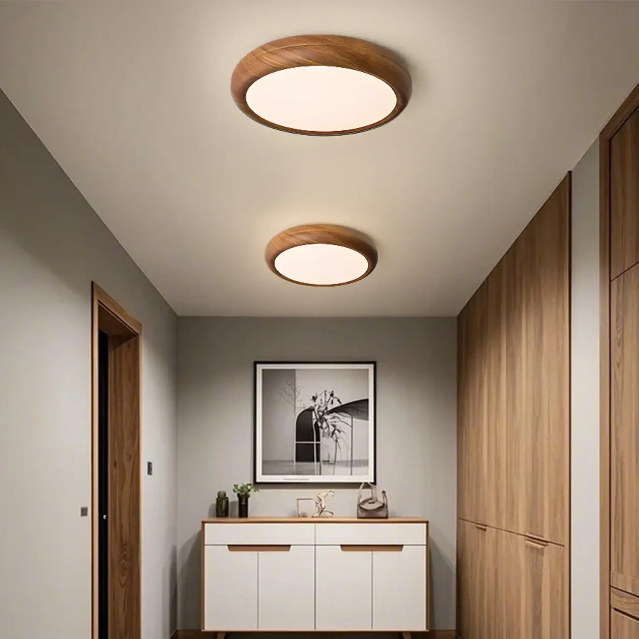 Simple LED Walnut Flush Mount Ceiling Light for Bedroom  Image - 2 | homeyfad