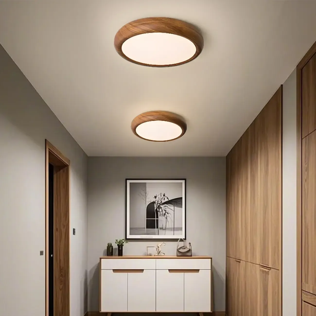 Simple LED Walnut Flush Mount Ceiling Light for Bedroom  Image - 2