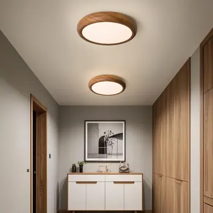 Simple LED Walnut Flush Mount Ceiling Light for Bedroom  Image - 2