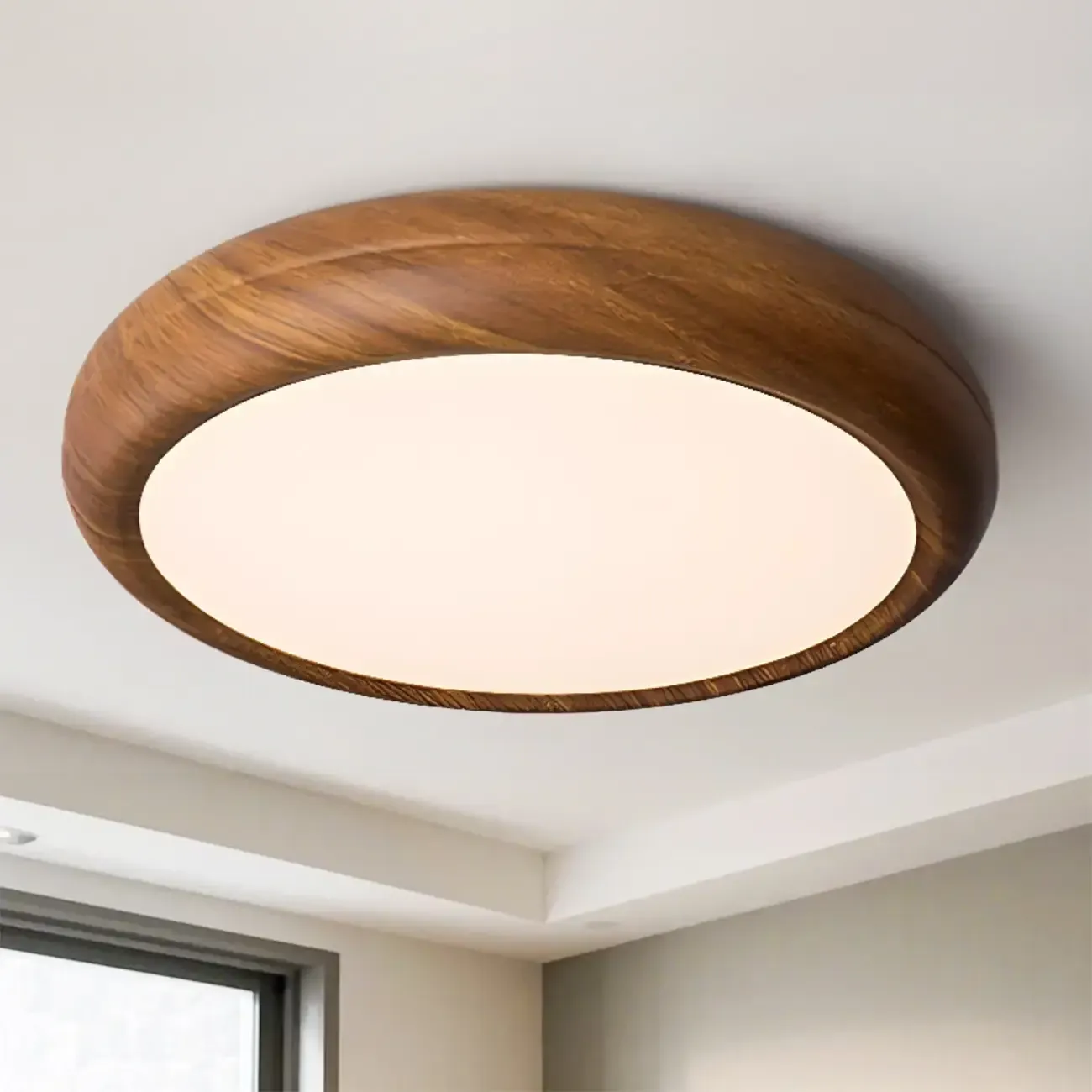 Simple LED Walnut Flush Mount Ceiling Light for Bedroom  Image - 3