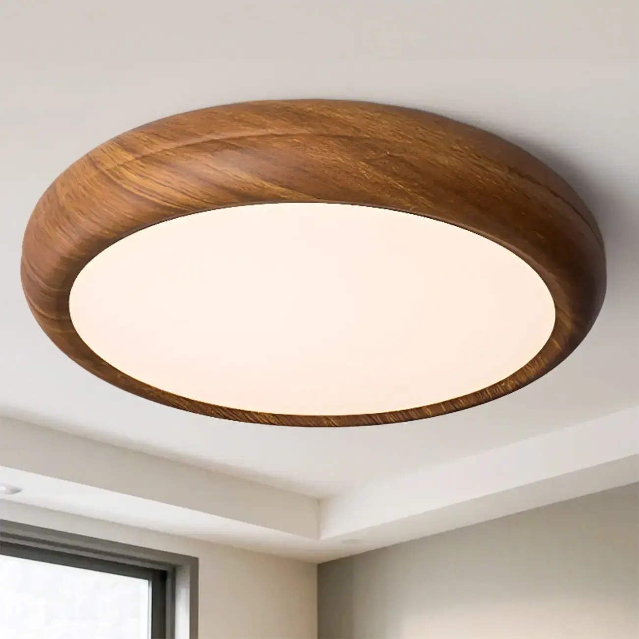 Simple LED Walnut Flush Mount Ceiling Light for Bedroom  Image - 4