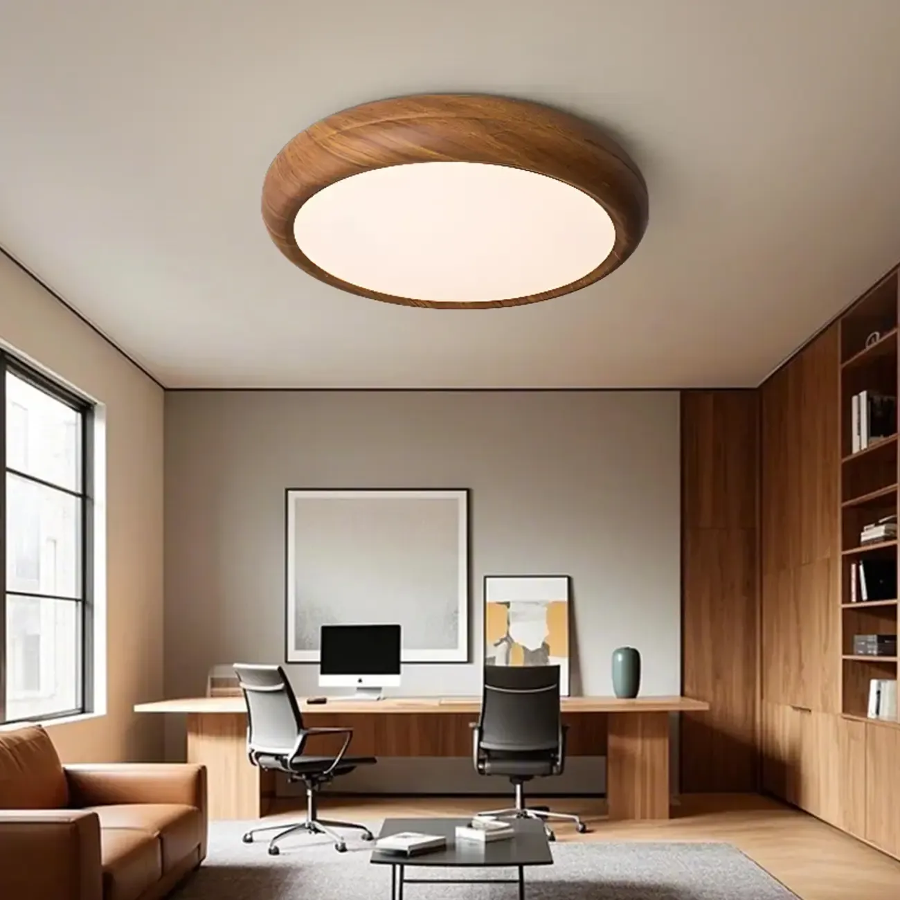 Simple LED Walnut Flush Mount Ceiling Light for Bedroom  Image - 5