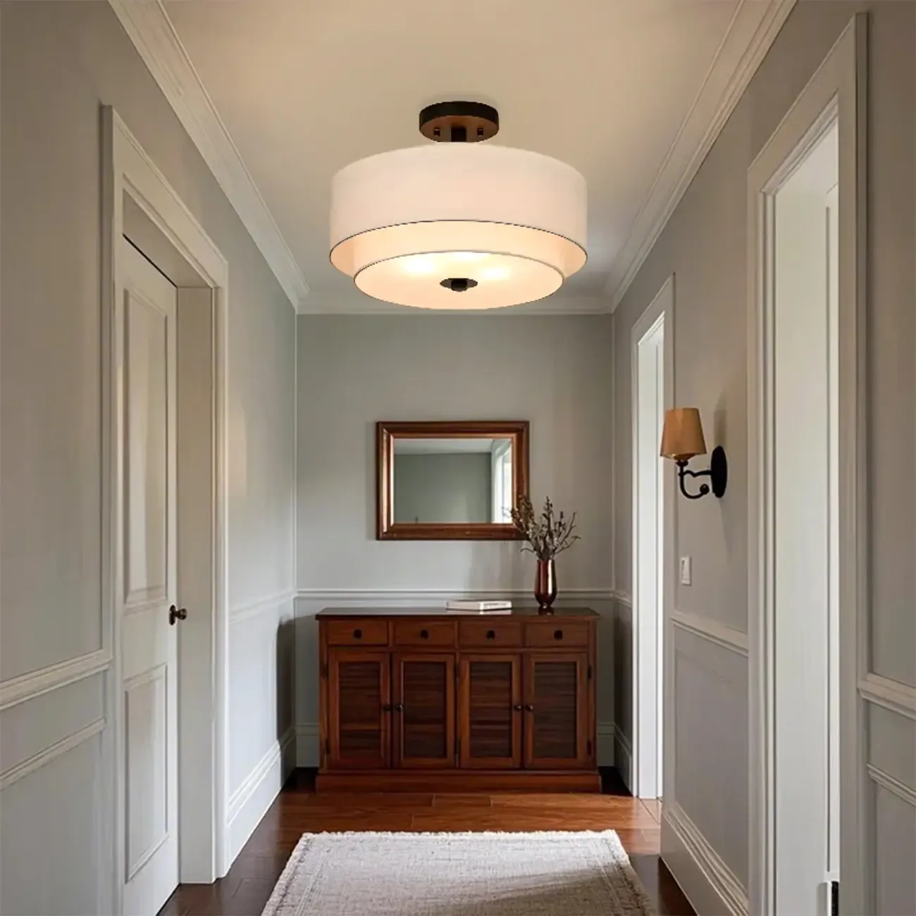 2-Tier Cylinder Fabric Ceiling Light for Modern Living Room Image - 1