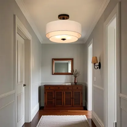 2-Tier Cylinder Fabric Ceiling Light for Modern Living Room Image - 1