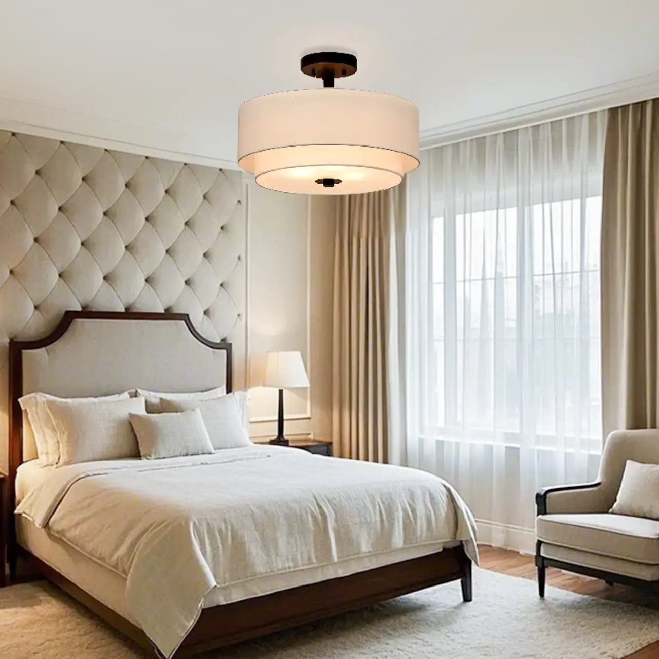 2-Tier Cylinder Fabric Ceiling Light for Modern Living Room Image - 2 | homeyfad