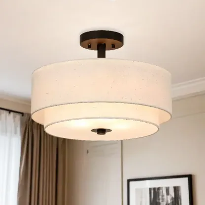 2-Tier Cylinder Fabric Ceiling Light for Modern Living Room Image - 3