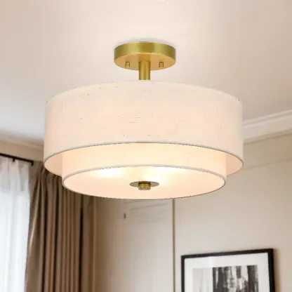 2-Tier Cylinder Fabric Ceiling Light for Modern Living Room Image - 4