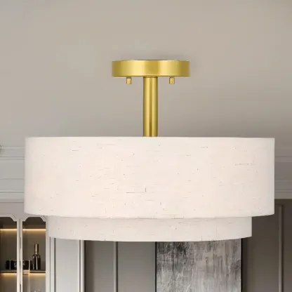 2-Tier Cylinder Fabric Ceiling Light for Modern Living Room Image - 6