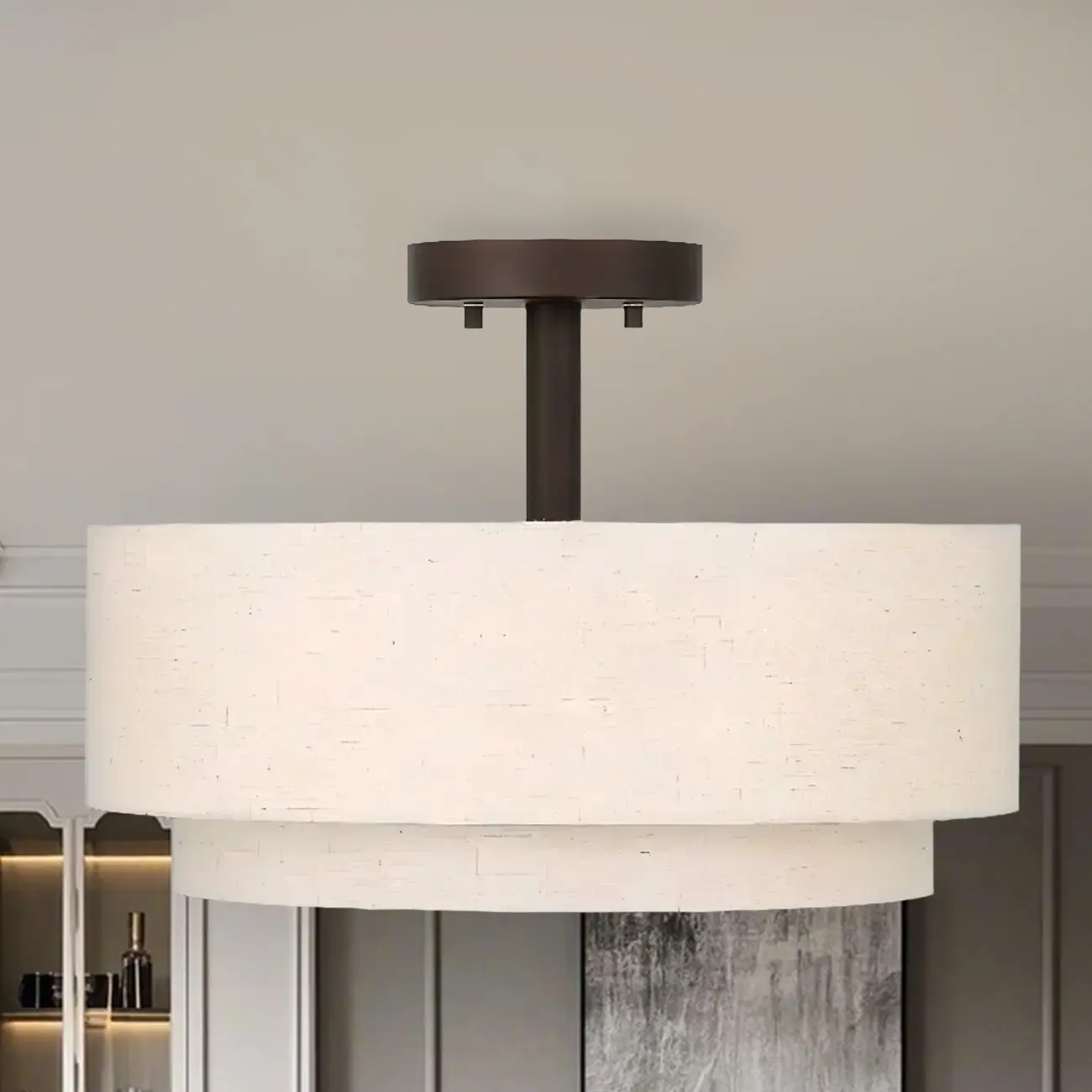 2-Tier Cylinder Fabric Ceiling Light for Modern Living Room Image - 7 | homeyfad