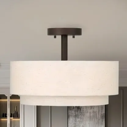 2-Tier Cylinder Fabric Ceiling Light for Modern Living Room Image - 7