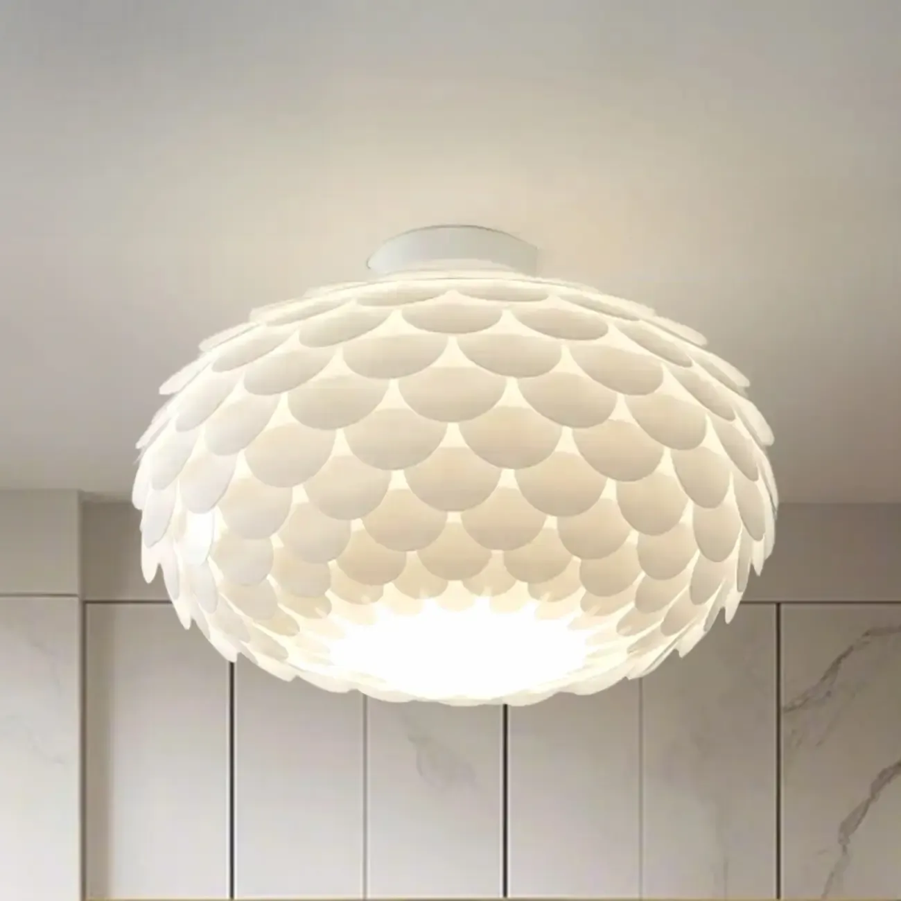 Stylish Ceiling Light with Feather Shade for Home Decor  Image - 4