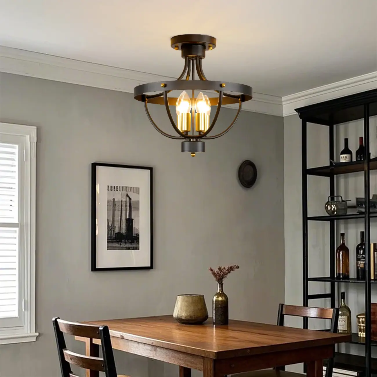 Industrial Cage-Shaped Semi-Flush Ceiling Light for Bedroom  Image - 1 | homeyfad