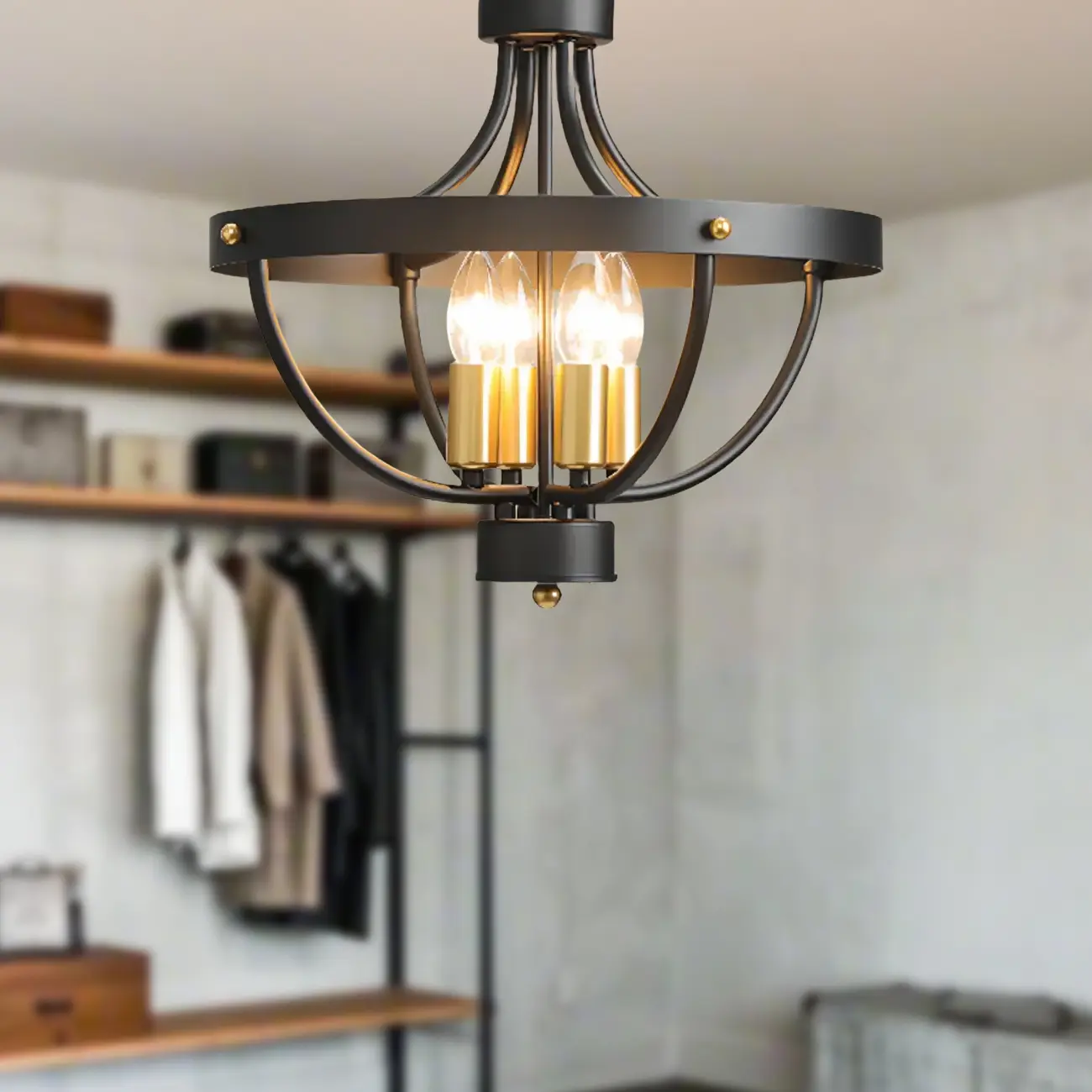 Industrial Cage-Shaped Semi-Flush Ceiling Light for Bedroom  Image - 3 | homeyfad