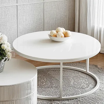 White Round Wheeled Round Wood Drawer Coffee Table Image - 5