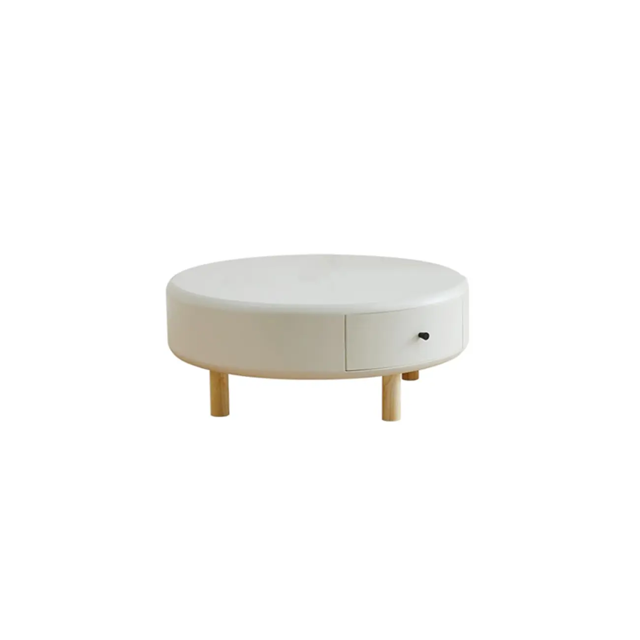White Round Elegant Modern Wood Drawer Coffee Table Image - 5 | homeyfad