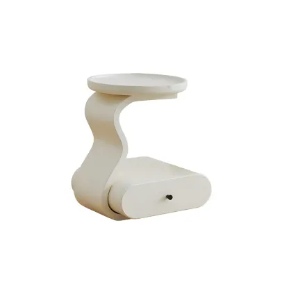White Round Elegant Modern Wood Drawer Coffee Table Image - 11