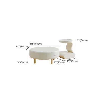 White Round Elegant Modern Wood Drawer Coffee Table Image - 14
