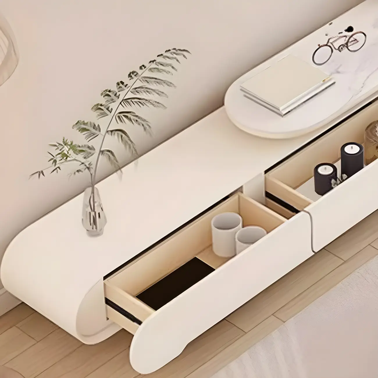 Stylish Stone TV Stand with Open Storage for Living Room Image - 7 | homeyfad