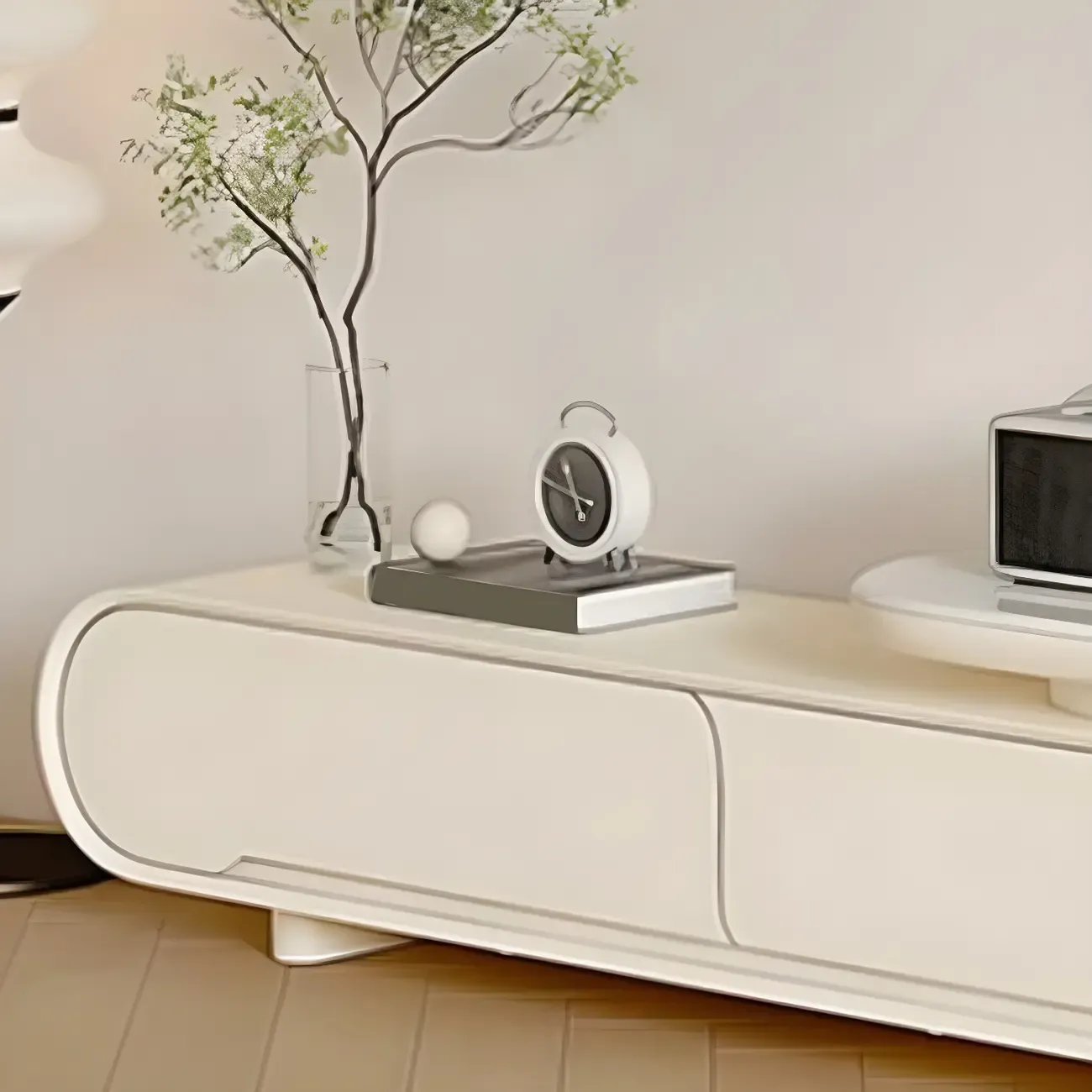 Stylish Stone TV Stand with Open Storage for Living Room Image - 8