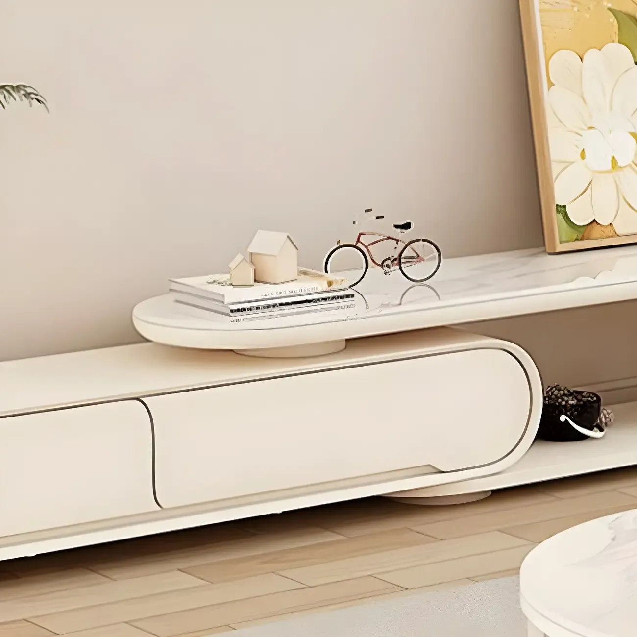 Stylish Stone TV Stand with Open Storage for Living Room Image - 9