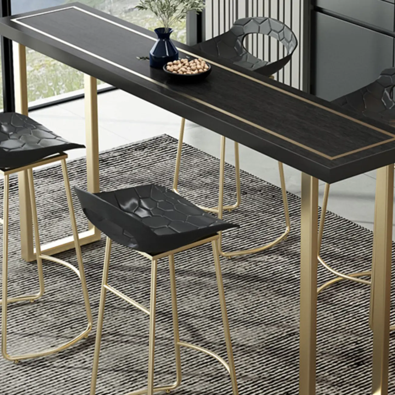 Glam Black Pine Wood Gold Iron Sled Bar Tables Image - 2 | homeyfad