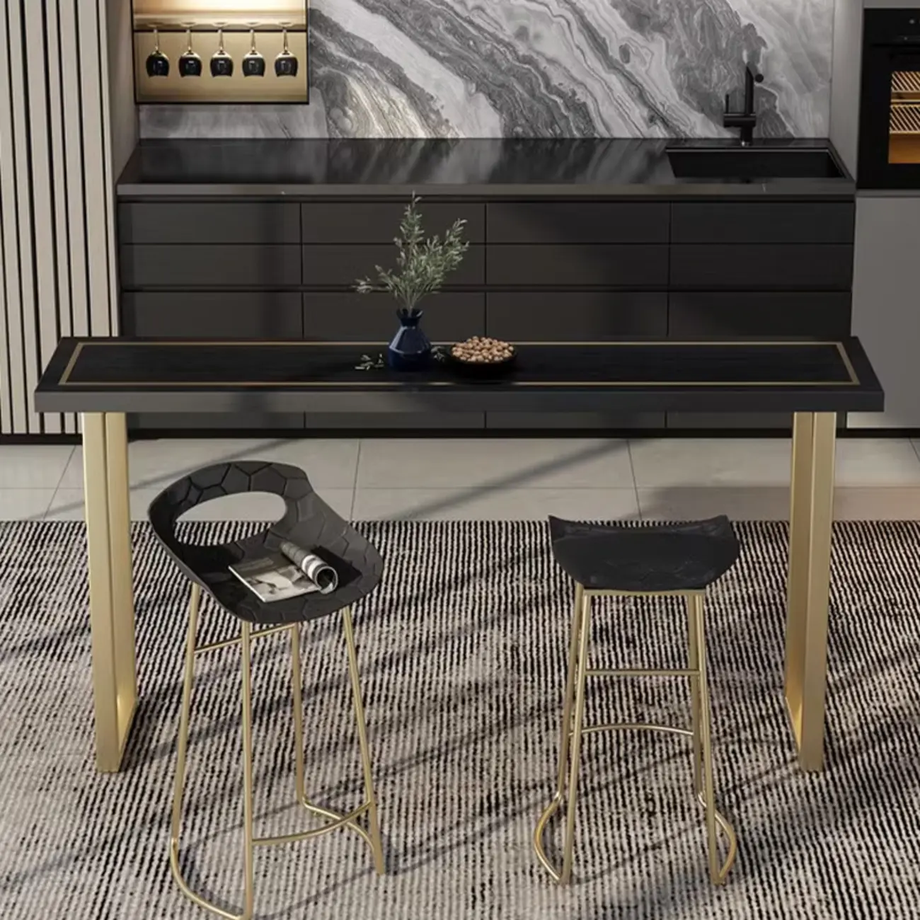 Glam Black Pine Wood Gold Iron Sled Bar Tables Image - 4 | homeyfad