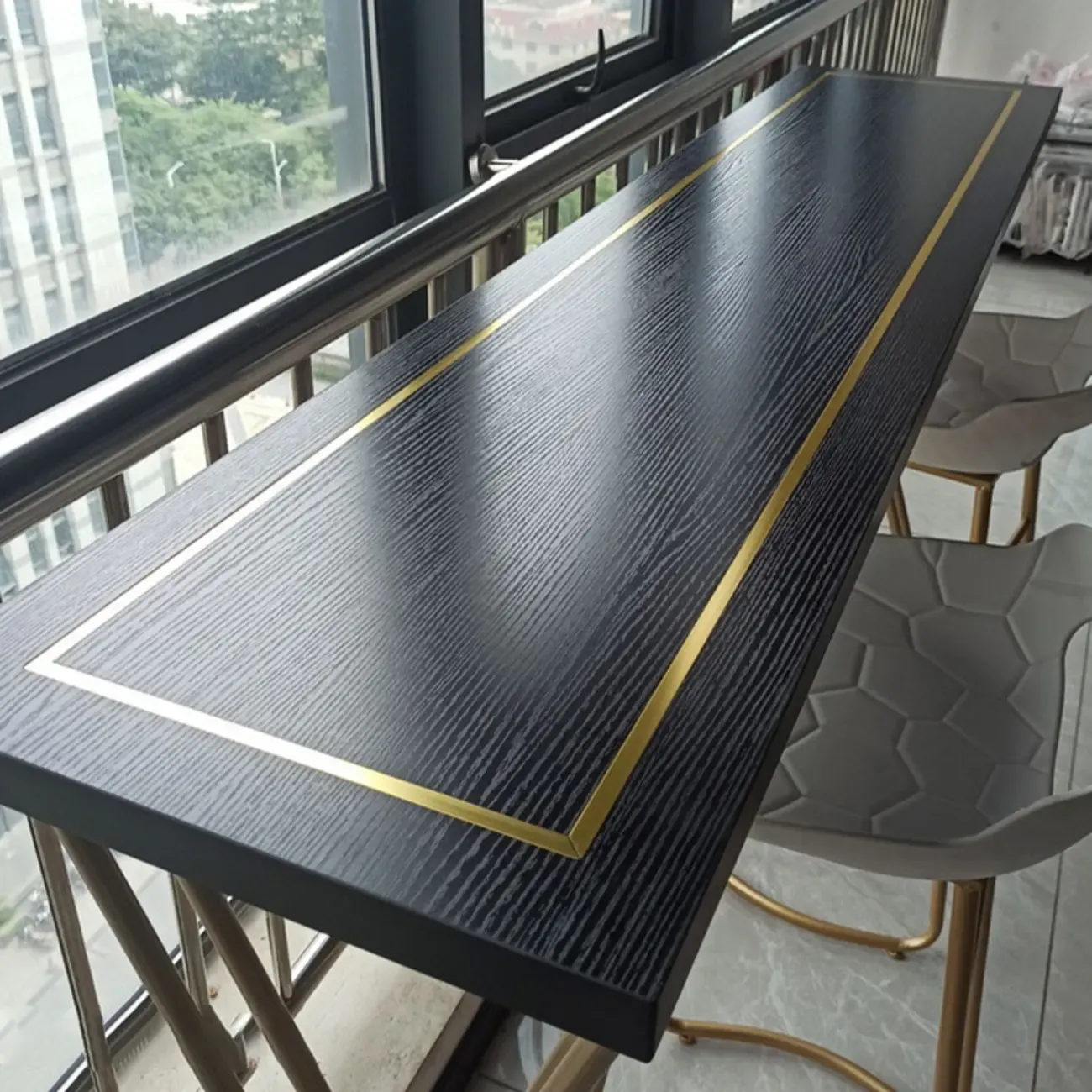 Glam Black Pine Wood Gold Iron Sled Bar Tables Image - 6