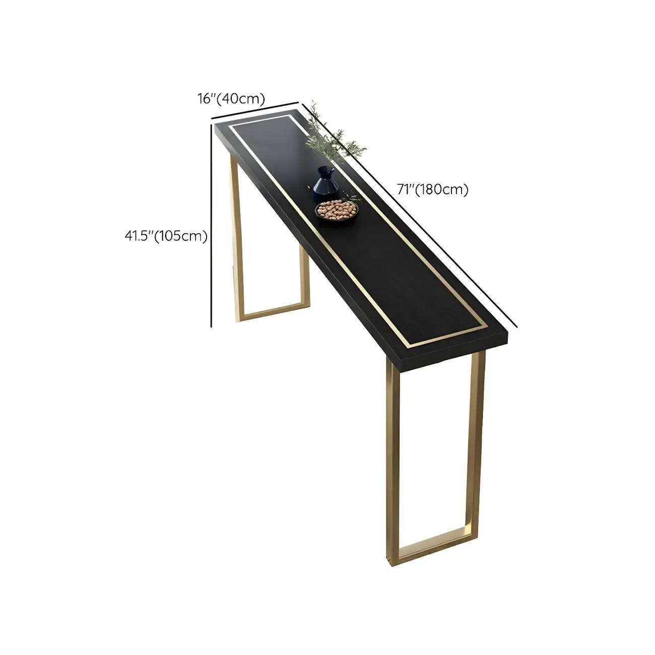 Glam Black Pine Wood Gold Iron Sled Bar Tables Image - 12