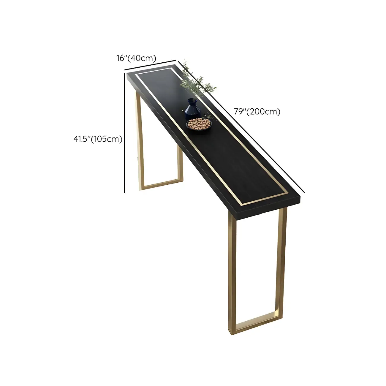 Glam Black Pine Wood Gold Iron Sled Bar Tables Image - 13