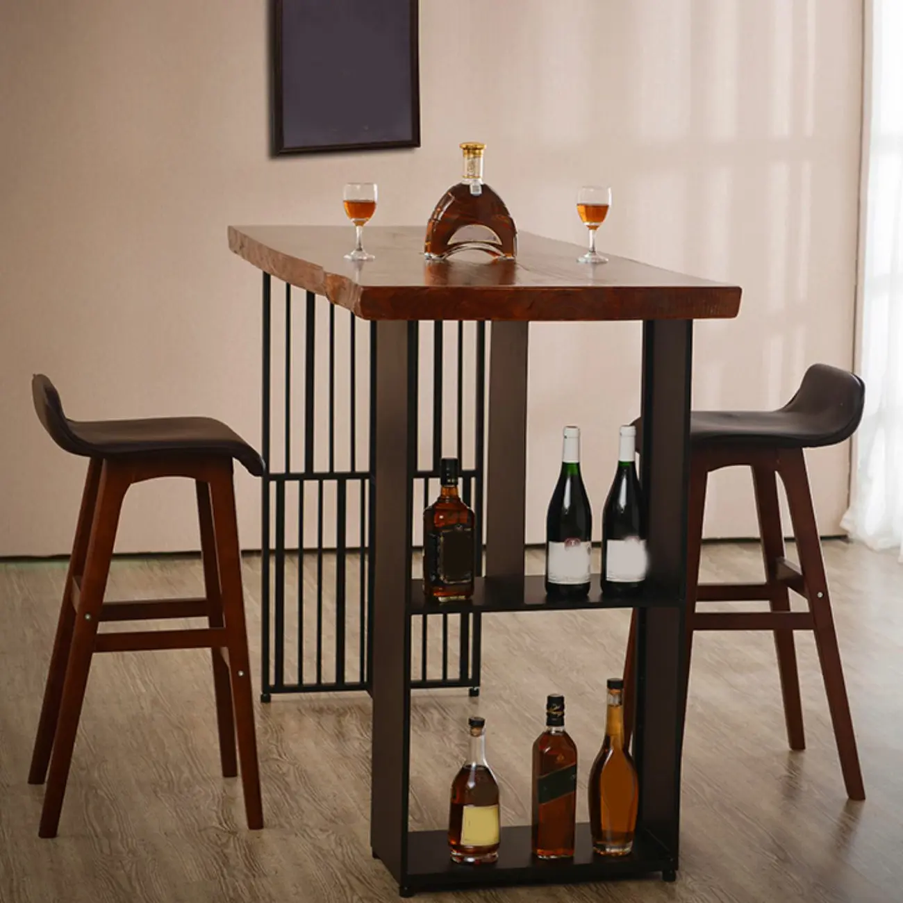 Industrial Brown Wood and Iron Structure Bar Tables Image - 4 | homeyfad