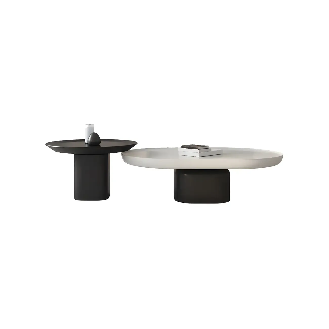 Oval White Wood Modern Coffee Table with Pedestal Base & Tray Top Image - 7