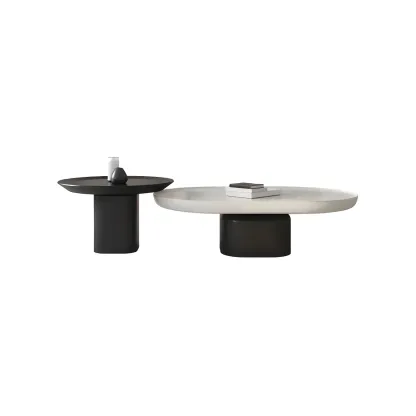 Oval White Wood Modern Coffee Table with Pedestal Base & Tray Top Image - 7