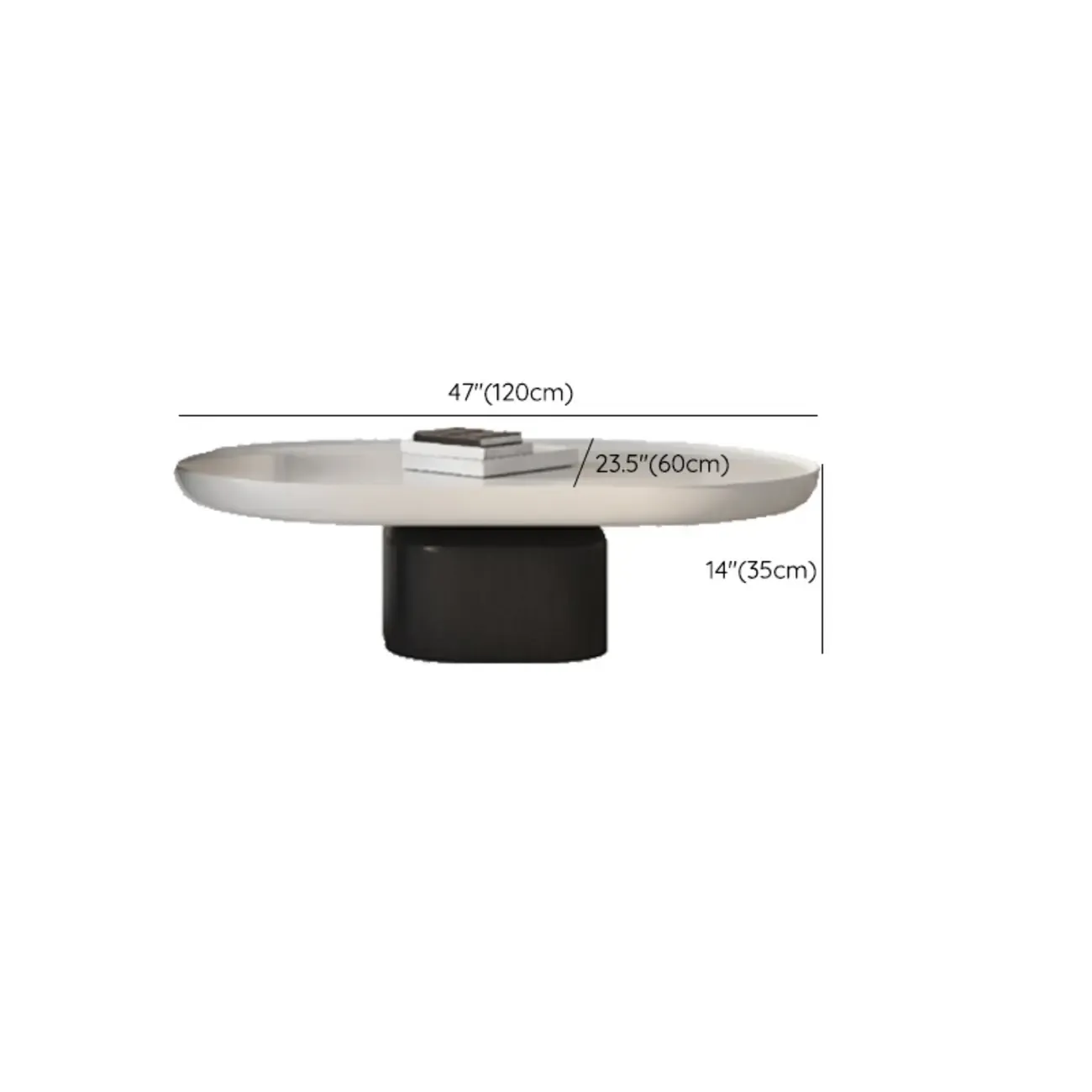 Oval White Wood Modern Coffee Table with Pedestal Base & Tray Top #size