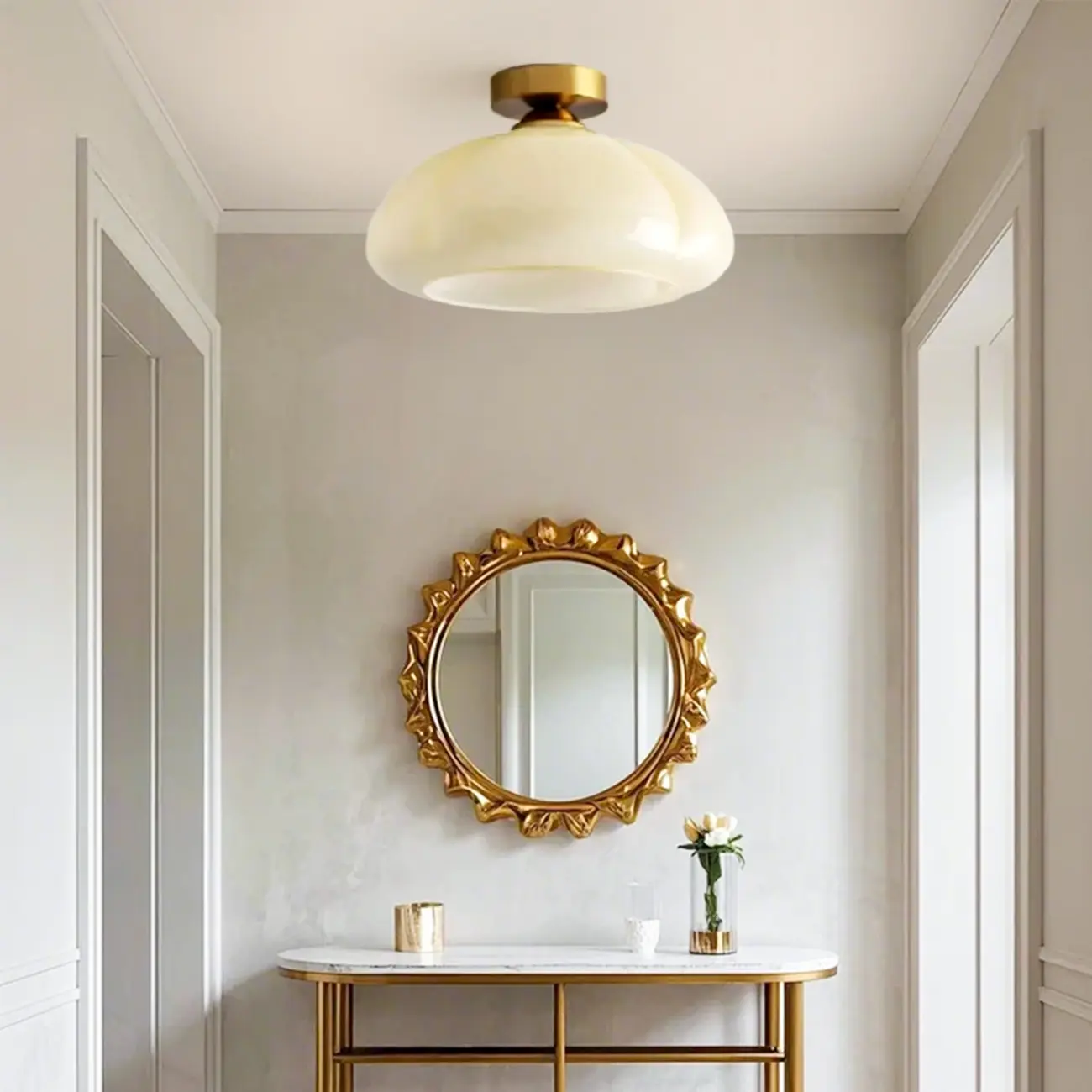 Dome-Shaped Glass LED Semi Flush Ceiling Light for Living Room Image - 1 | homeyfad