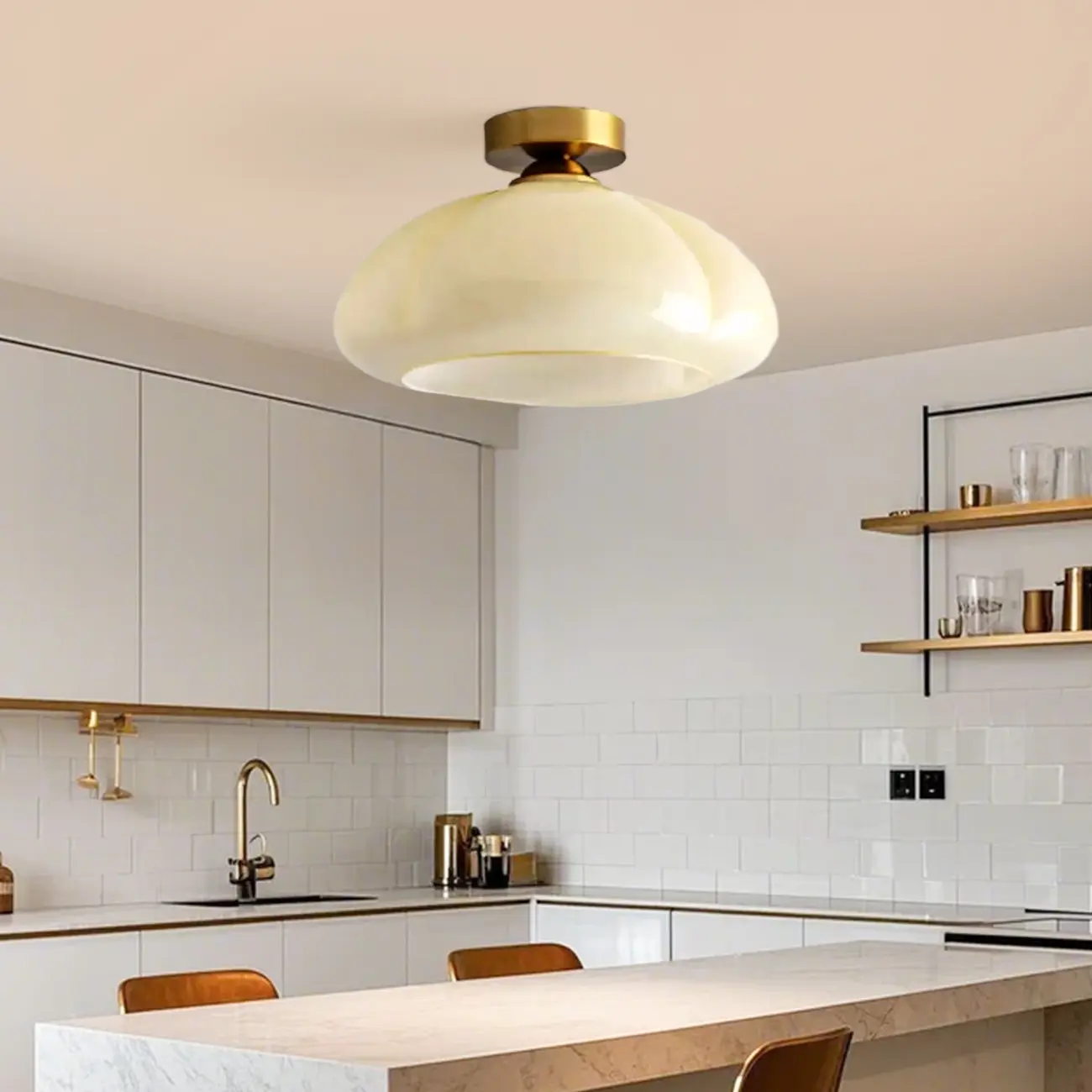 Dome-Shaped Glass LED Semi Flush Ceiling Light for Living Room Image - 2 | homeyfad