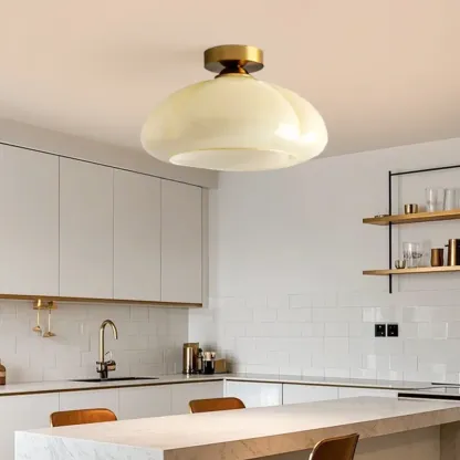 Dome-Shaped Glass LED Semi Flush Ceiling Light for Living Room Image - 2