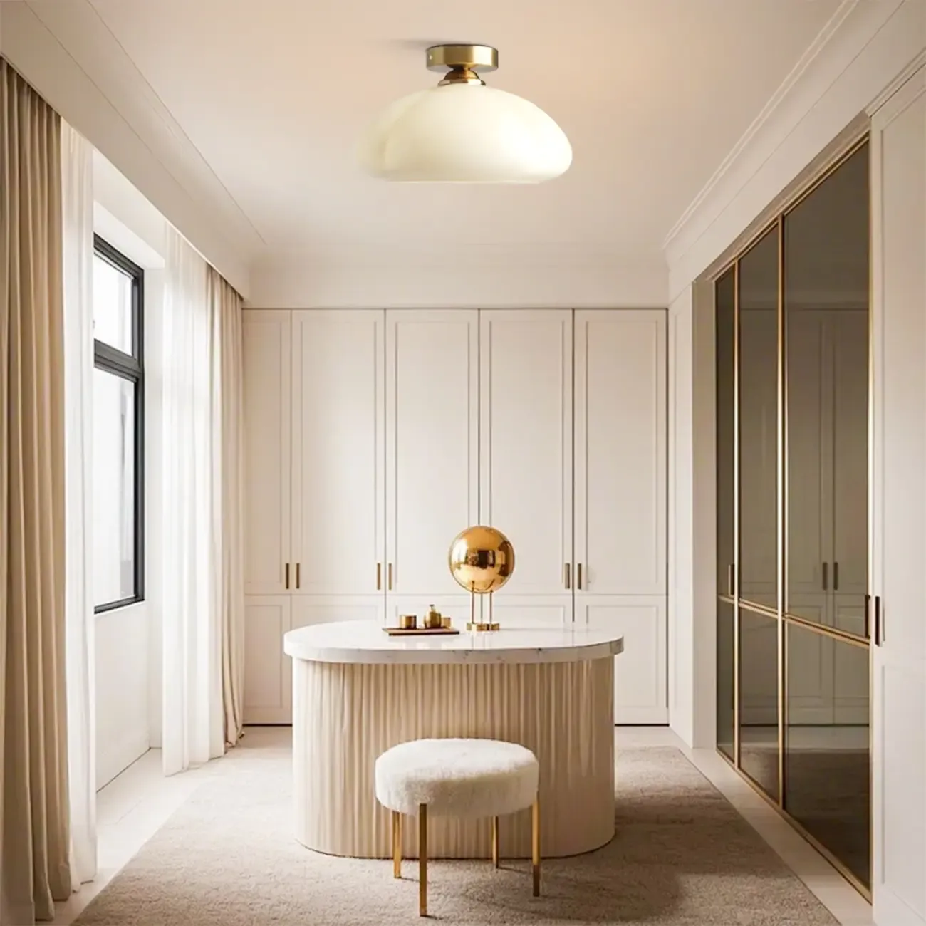 Dome-Shaped Glass LED Semi Flush Ceiling Light for Living Room Image - 3