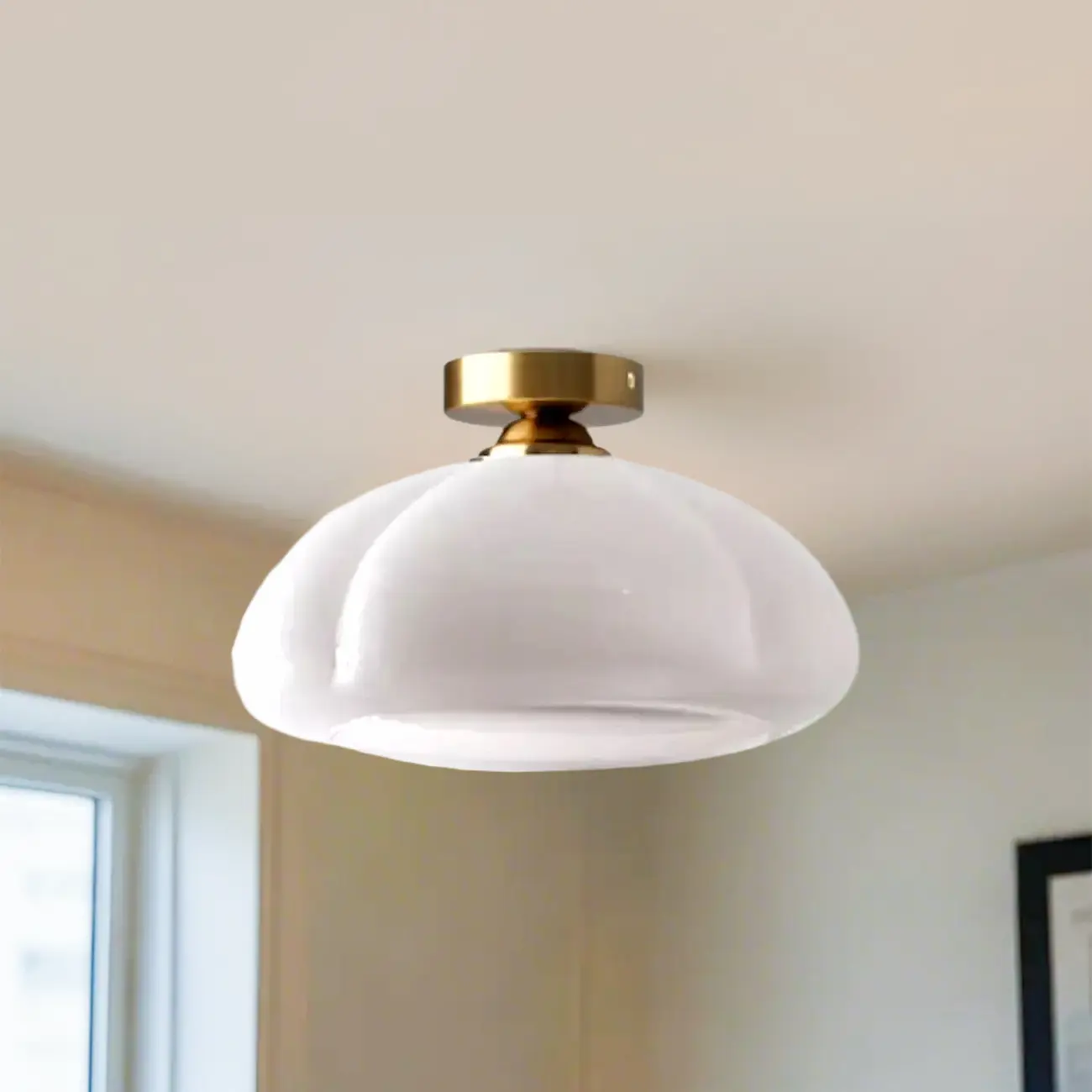 Dome-Shaped Glass LED Semi Flush Ceiling Light for Living Room Image - 7 | homeyfad