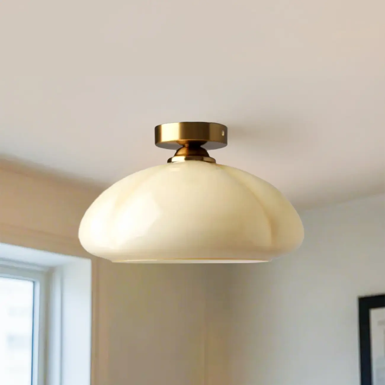 Dome-Shaped Glass LED Semi Flush Ceiling Light for Living Room Image - 8 | homeyfad