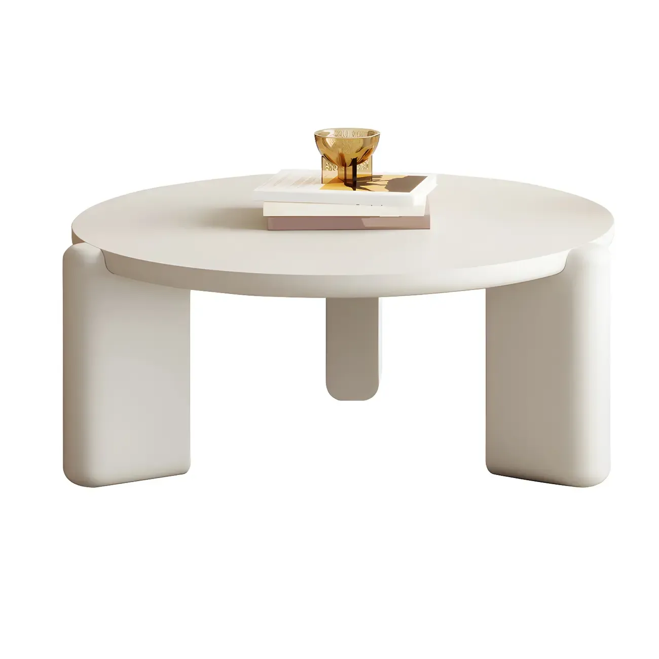 Black White Triple Leg Round Wood Coffee Table Image - 7