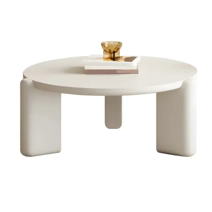 Black White Triple Leg Round Wood Coffee Table Image - 7