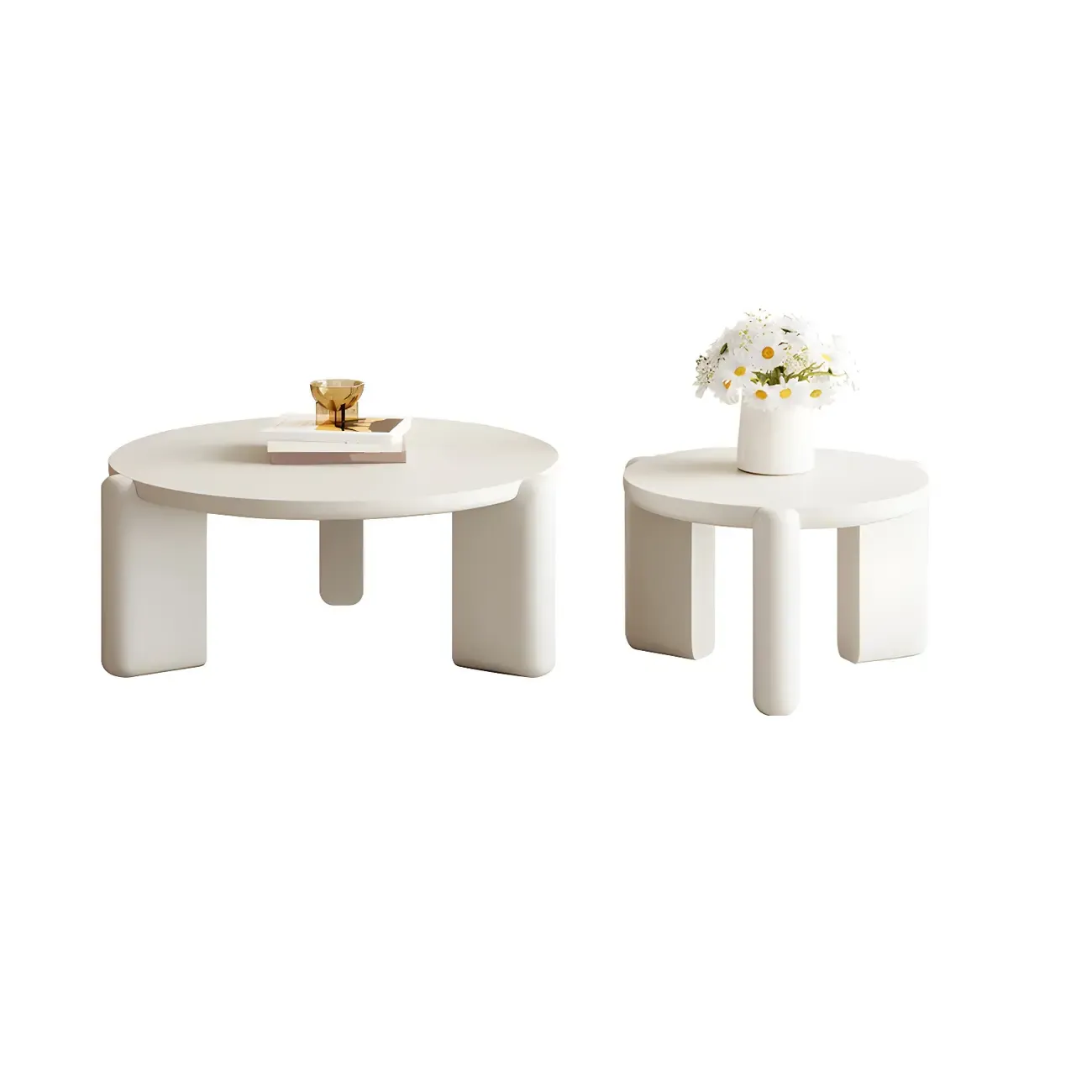 Black White Triple Leg Round Wood Coffee Table Image - 5