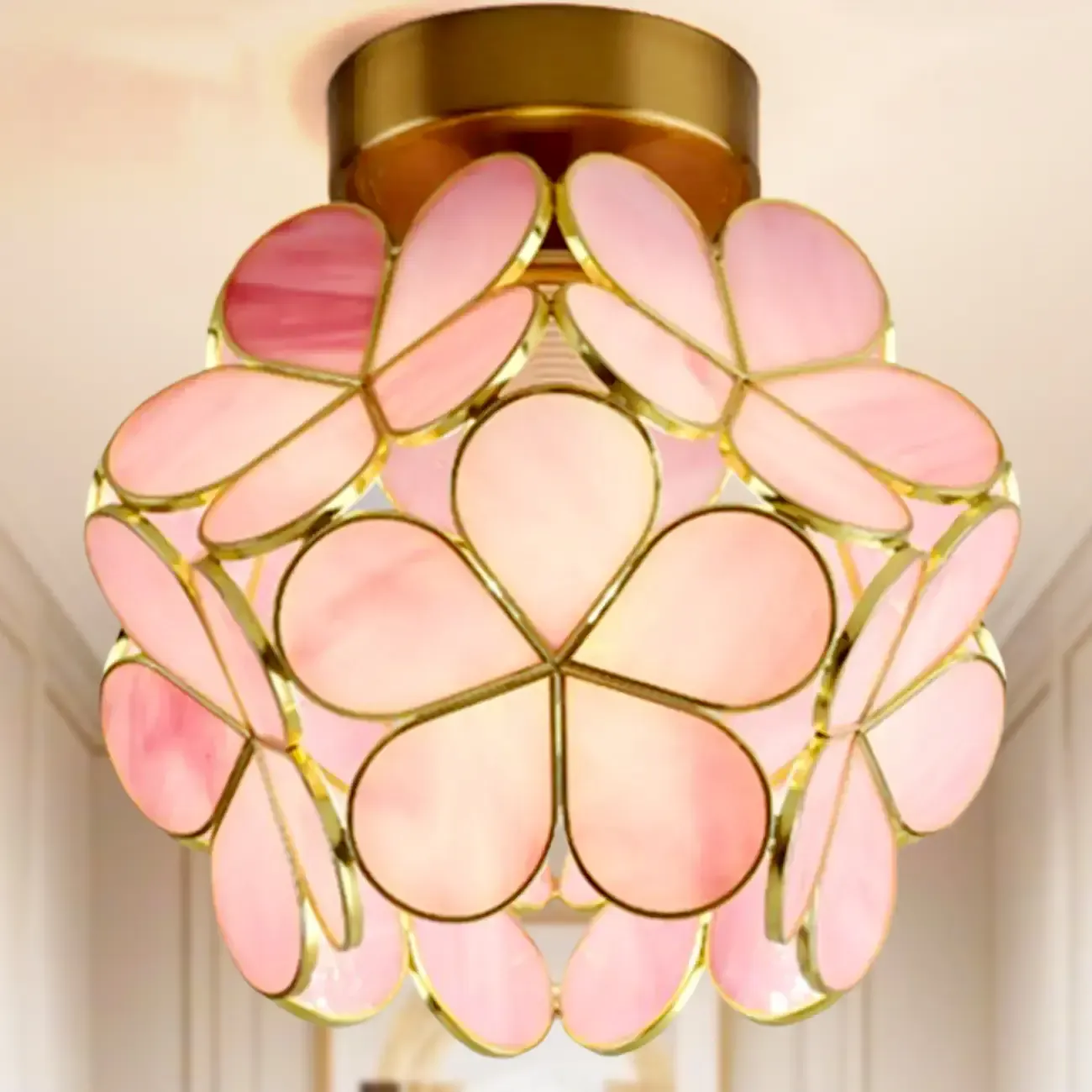 5 to 9 Inch Pink Floral Ceiling Light Fixture for Indoor Aisle Image - 5