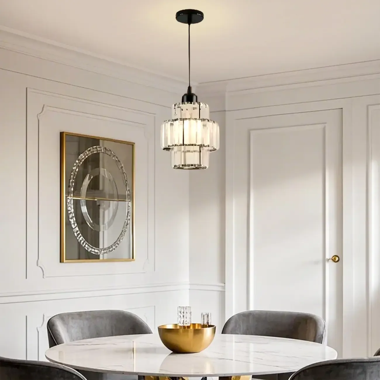 Elegant Clear Crystal Cylinder Pendant Light for Dining Room Image - 1