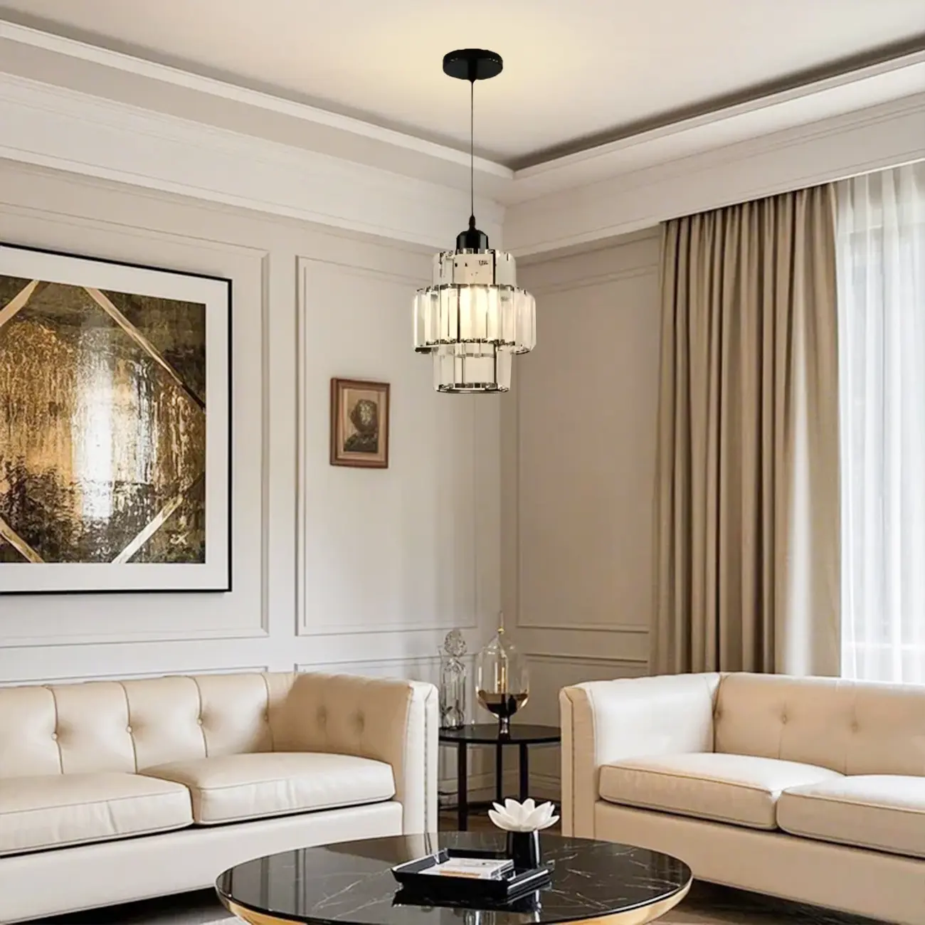 Elegant Clear Crystal Cylinder Pendant Light for Dining Room Image - 3 | homeyfad